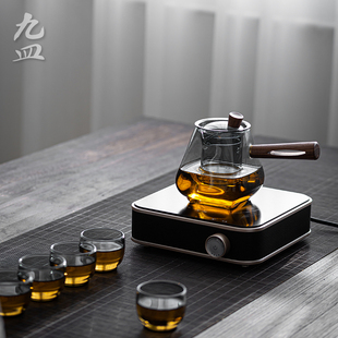 煮茶器烧水壶家用办公小型电陶炉茶壶套装 九皿耐热玻璃煮茶壶日式