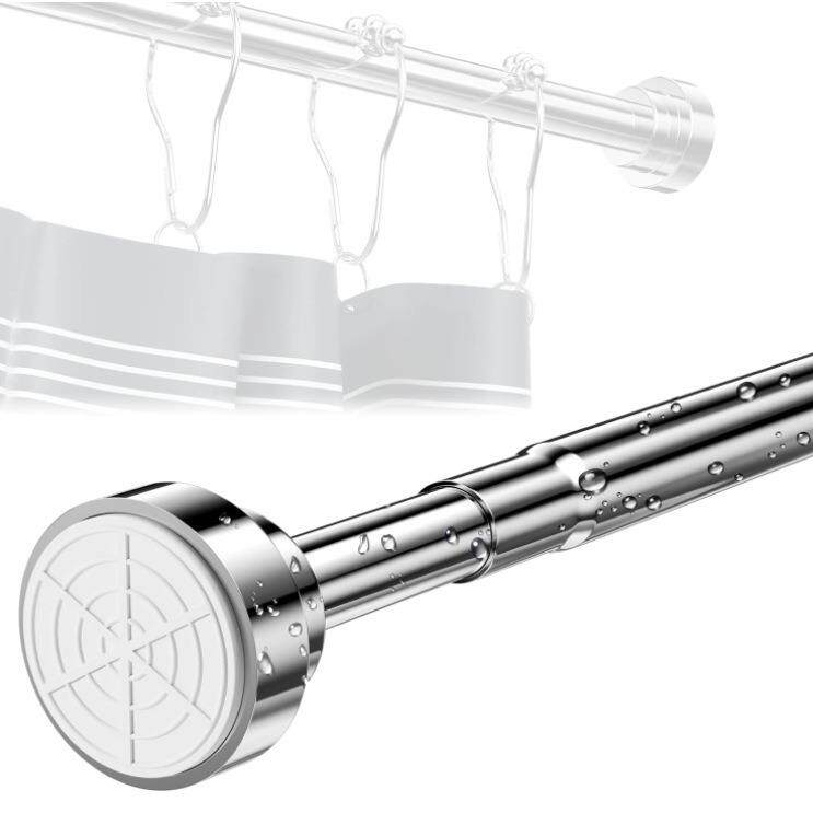 亚马逊不锈钢拼接浴帘杆伸缩晾衣杆免打孔撑杆卫生间窗帘直杆型