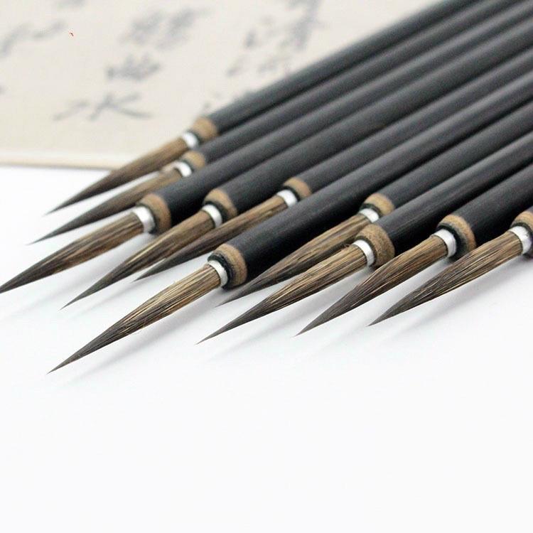 大中小圭笔 勾线 叶筋毛笔 黑色木杆狼毫勾线笔鼠须彩绘画笔