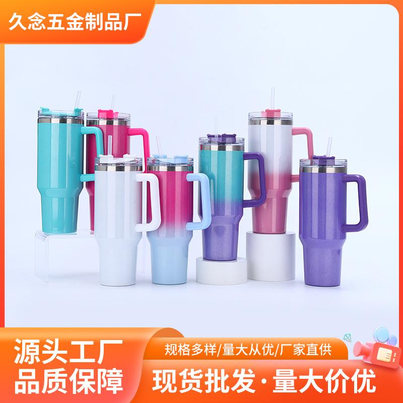 跨境304不锈钢40oz彩虹漆手柄汽车杯便携吸管保温杯大容量冰霸杯