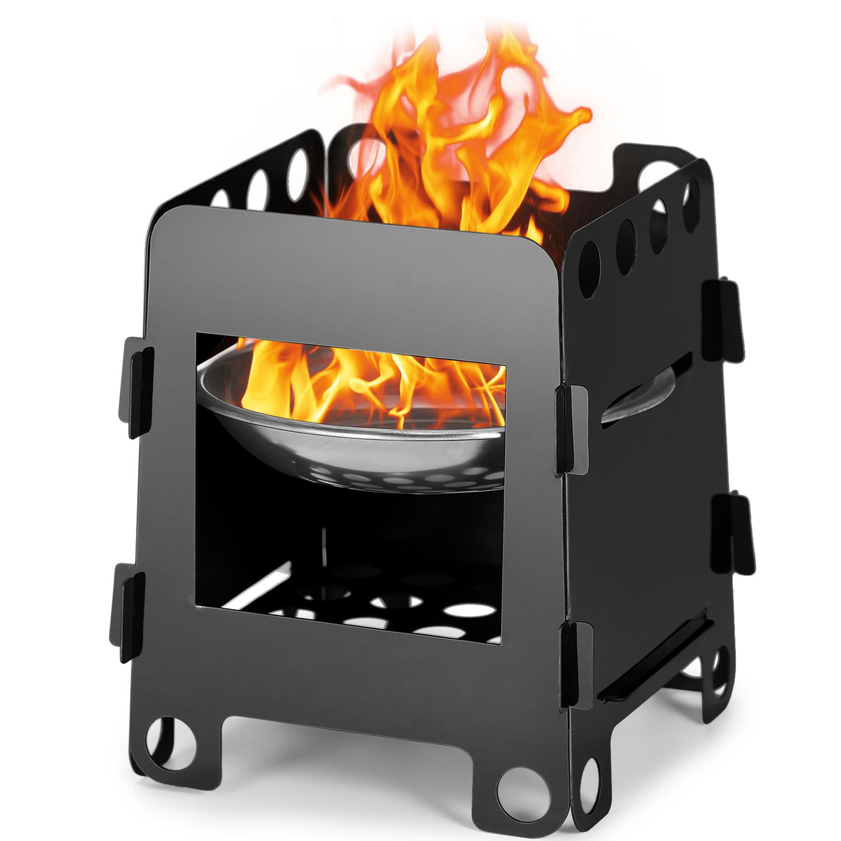 户外卡片炉黑钛接插小号折叠式不锈钢镀钛柴火炉野炊便携式木炭炉