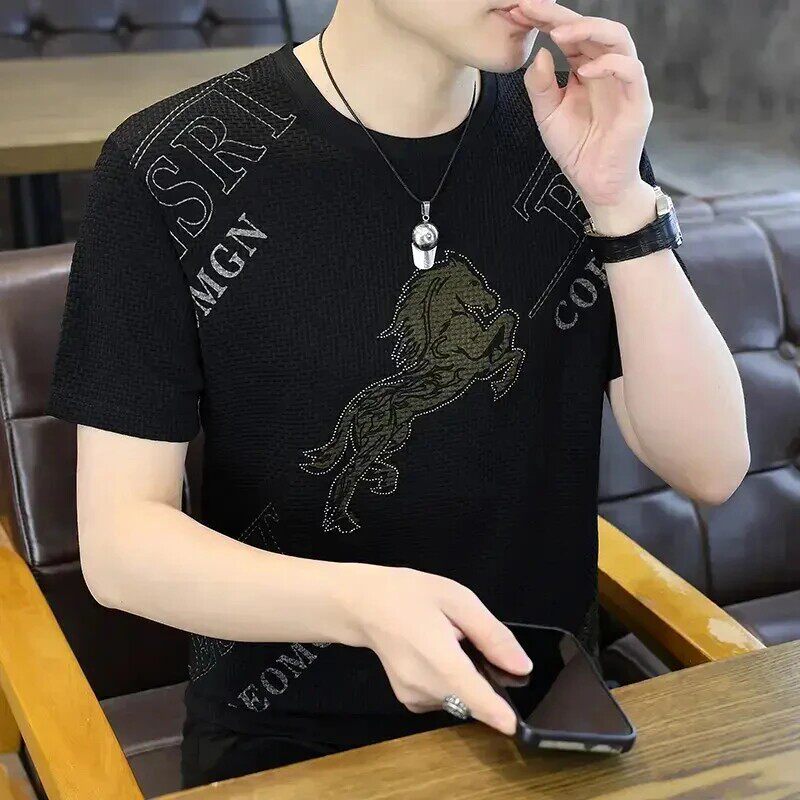 【品质男装】春夏新款男士冰丝短袖T恤潮流马年圆领短袖男装