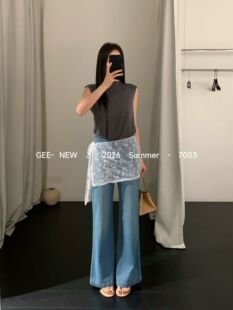 2026夏季网红爆款八面弹屁帘微喇裤牛仔裤(配屁帘) 7003