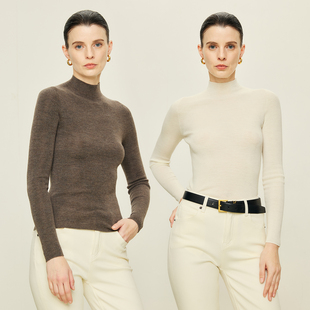 可机洗羊毛多色半高领针织打底衫 JIXICHEN 德国扬子纱线无缝一体