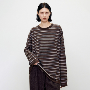 绵羊毛 桑蚕丝 天丝混纺圆领条纹针织打底上衣 慵懒松弛 JIXICHEN