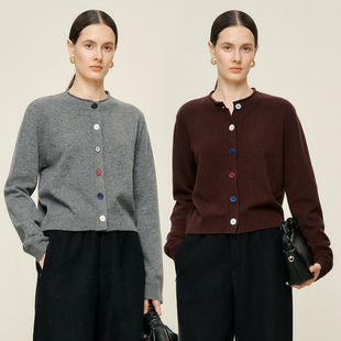 针织衫 0压裸感高支细澳绵羊毛圆领小卷边短款 彩豆 JIXICHEN