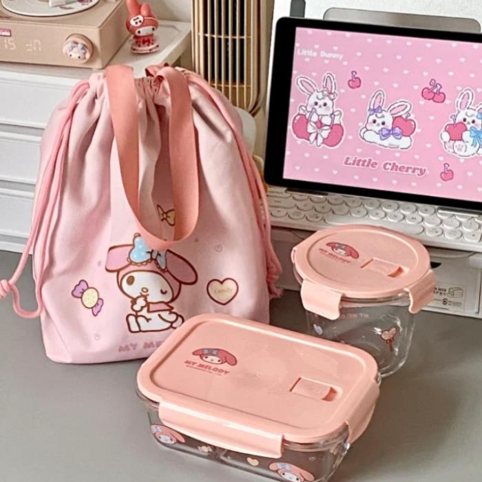 美乐蒂保温玻璃饭盒分隔保鲜便当餐具带盖子汤碗微波炉加热