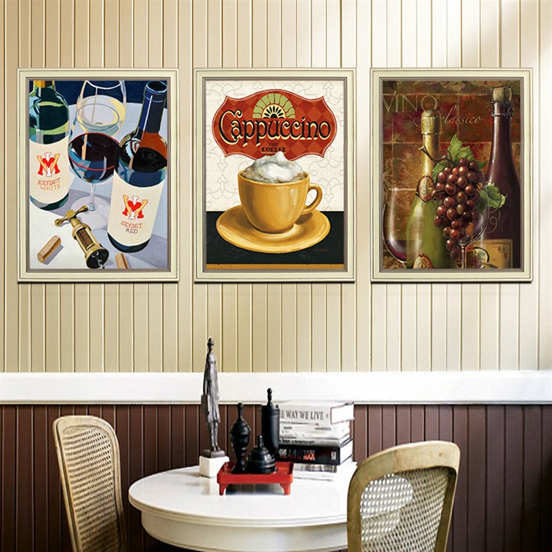 现代简约酒店餐厅装饰画三联美式饭店厨房挂画欧式酒吧咖啡厅壁画图片
