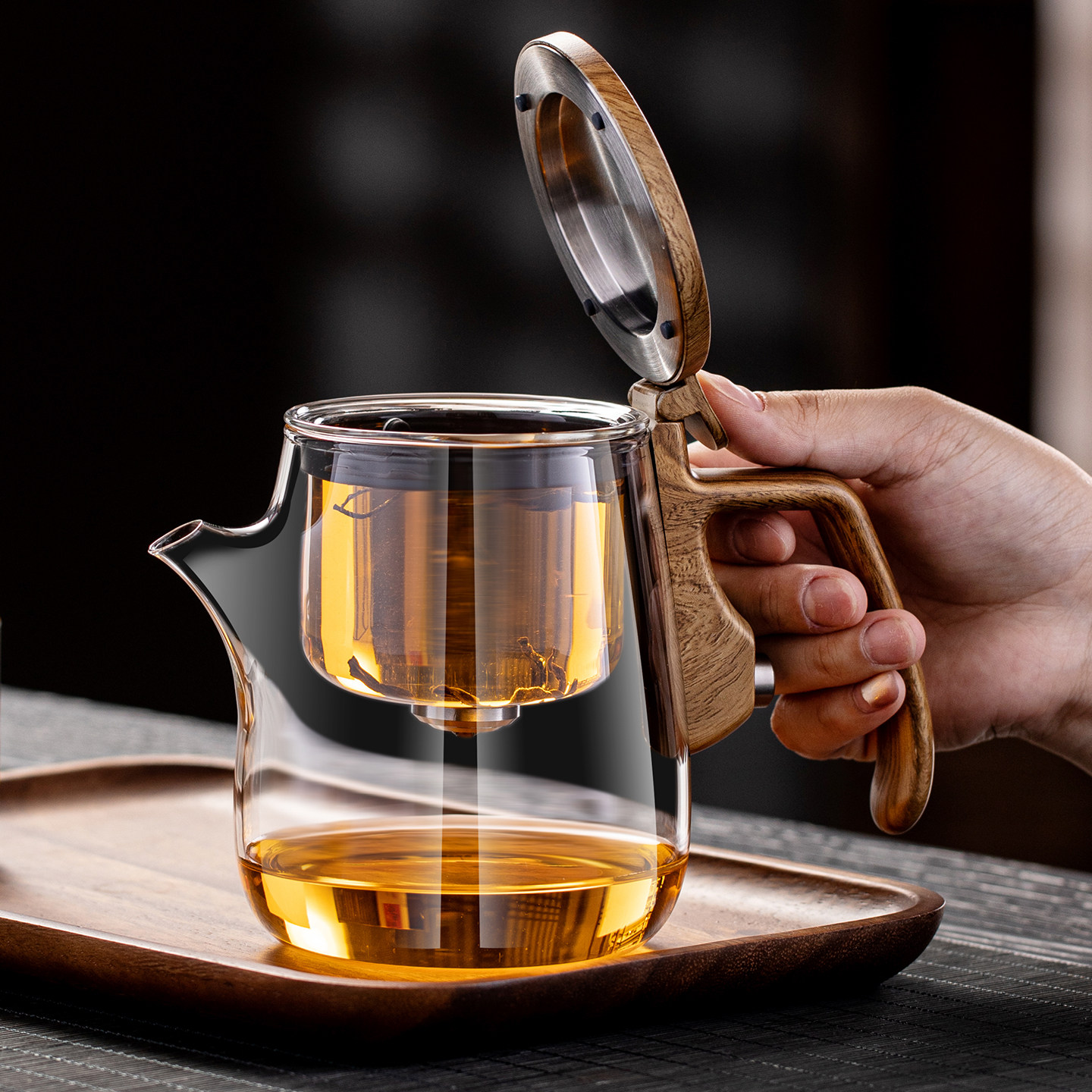 玻璃飘逸杯泡茶壶一键过滤茶水