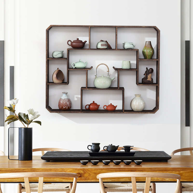 实木桐木中式多i宝格现代简约博古架挂墙壁展示柜茶具架置物架茶