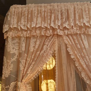 U型导轨宫廷蚊帐豪华蕾丝提花床幔家用双层纱三开门18升降双轨道