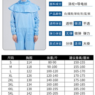 连体防护服洁净服 百级防静电无尘服衣帽分离防尘服斜拉网格一体式
