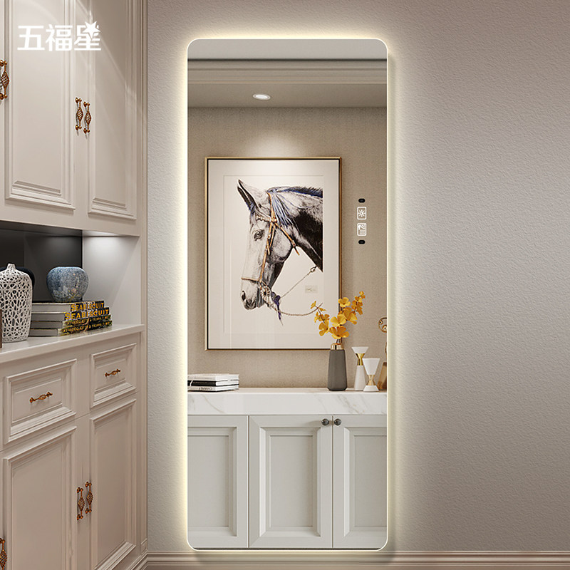 五福星无框穿衣镜led灯镜壁挂全身镜圆角悬挂试衣镜带灯装饰镜
