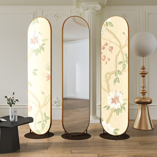 现代简约法式折叠移动镜子屏风隔断客厅入户玄关遮挡装饰金属折屏