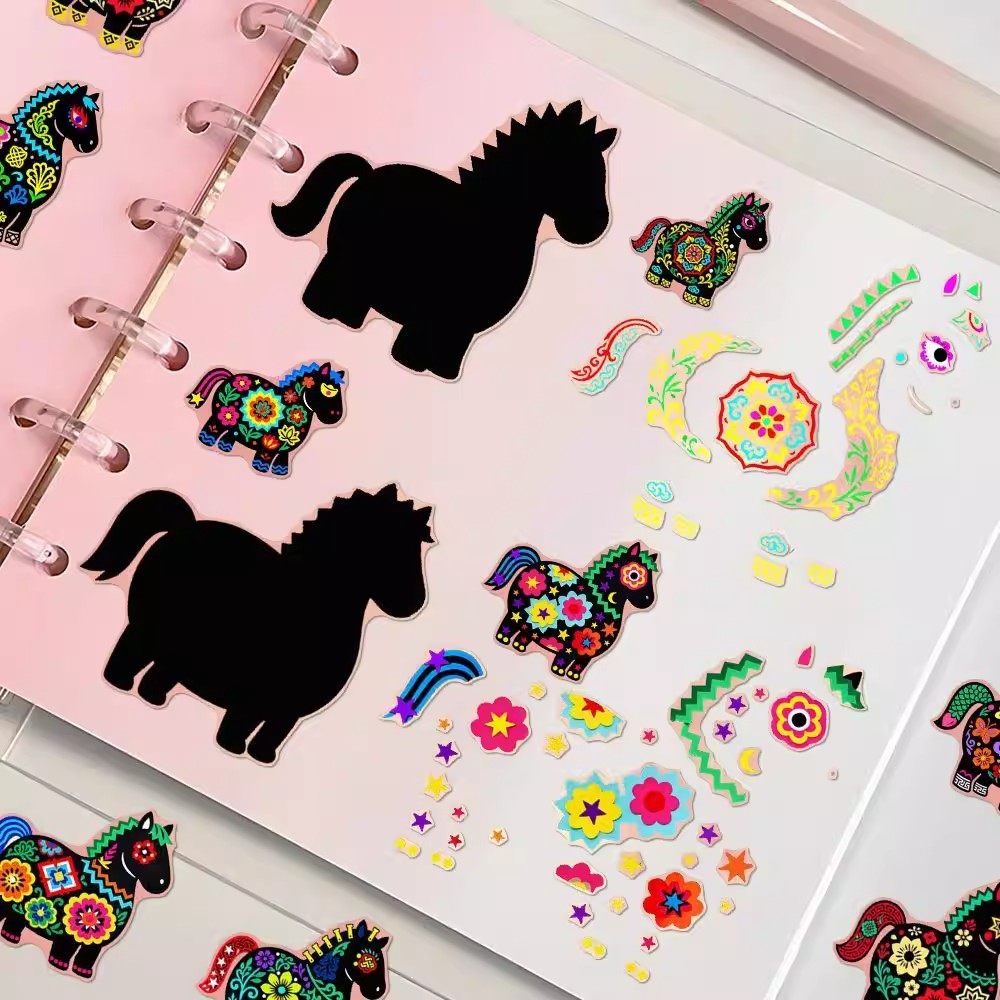 24张马年创意非遗剪纸拼图贴纸彩色小马趣味手工儿童玩具diy贴画,文具电教/文化用品/商务用品,贴纸/立体贴纸,淘宝优惠券,粉丝福利购,淘宝优惠卷