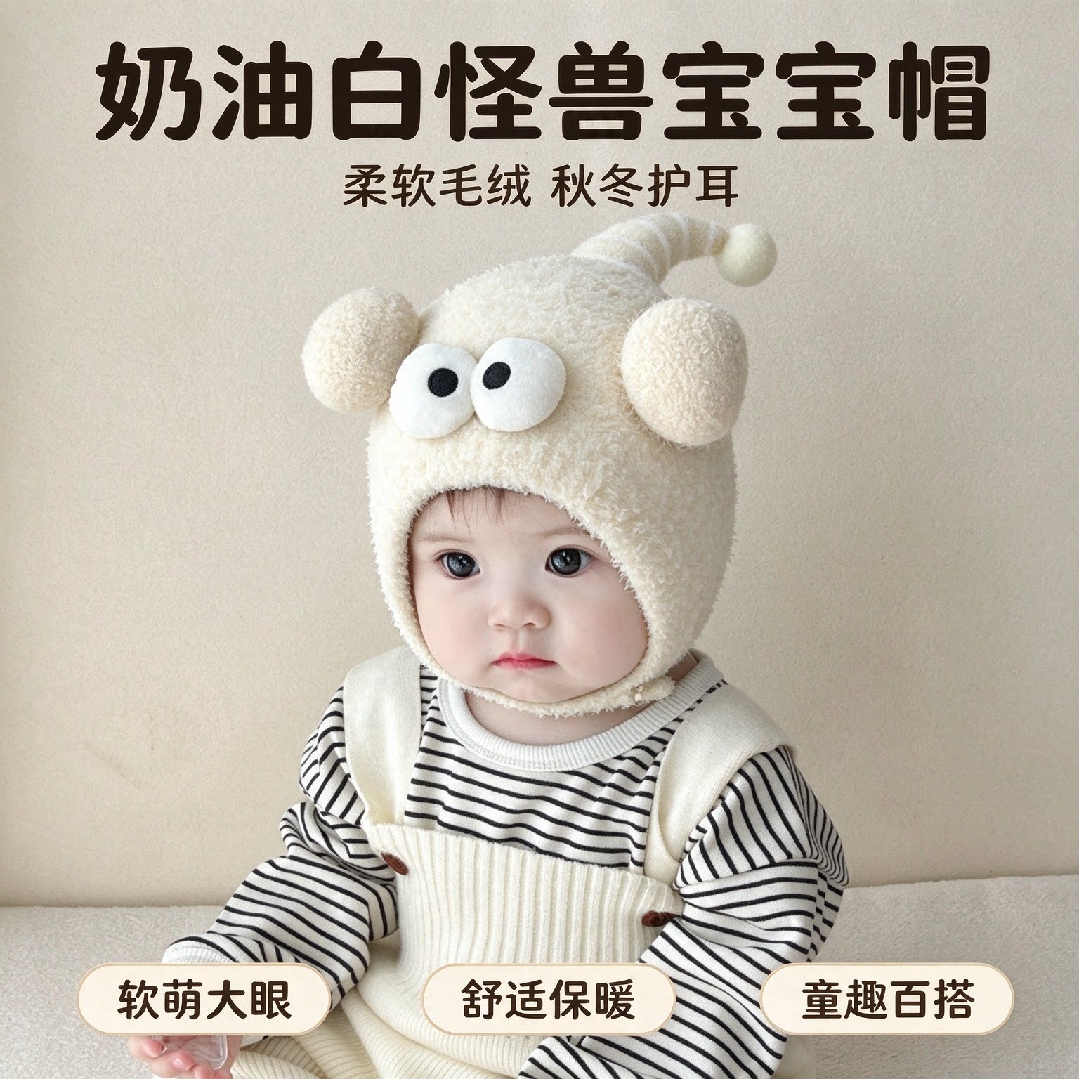 秋冬婴儿加厚毛绒护耳帽