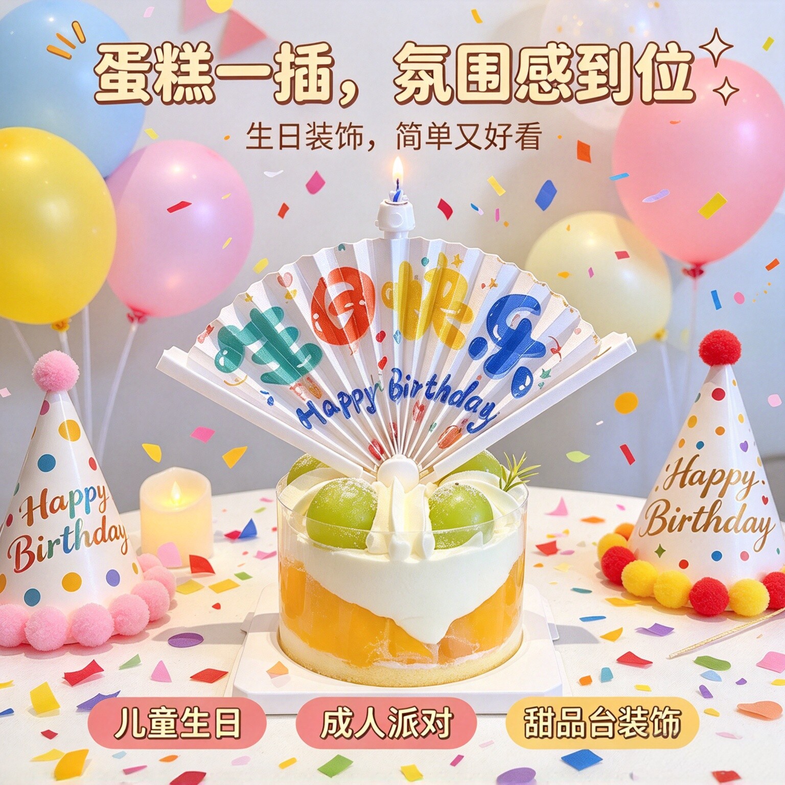 网红扇形惊喜生日蛋糕蜡烛
