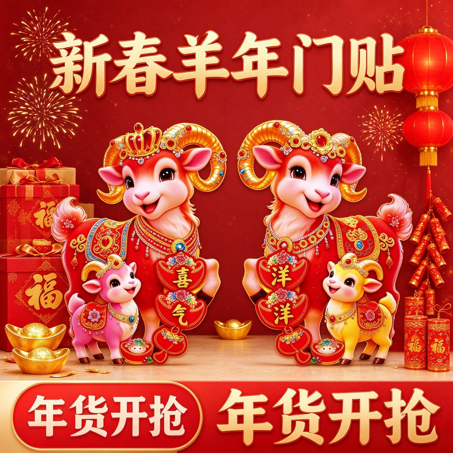 2027羊年植绒立体生肖门贴对贴