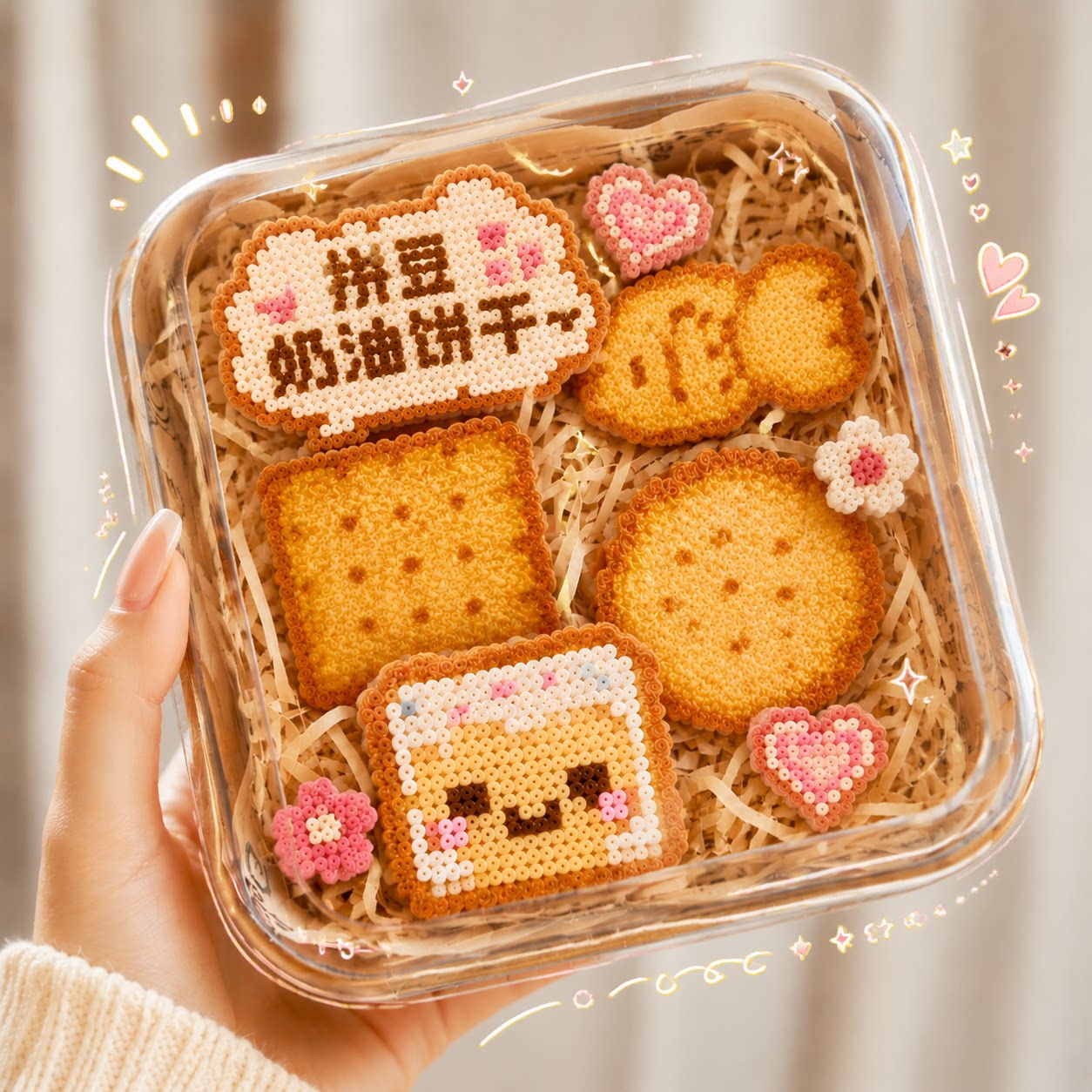 夹心饼干拼豆diy奶油胶曲奇材料包可爱手工自推物料高颜值摆件