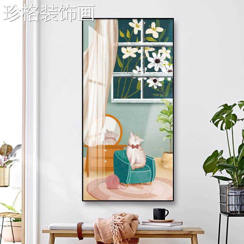 北欧入户玄饰画竖版走廊过00462道背景关画墙壁晶瓷画挂画治愈装图片