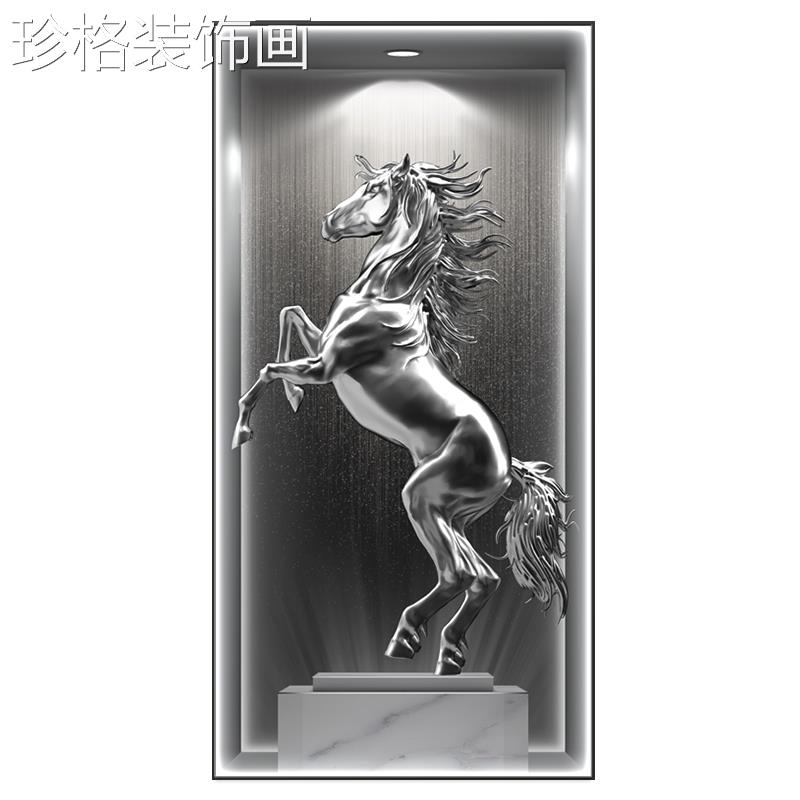 现代轻档奢入户玄关装饰高大气马到LWJH-001成功l画d灯画寓意好玄图片