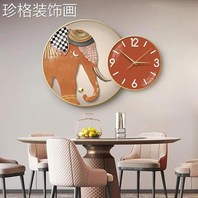 现代轻奢餐厅装饰画高档时壁钟创意客厅墙画WYFX-006正大象玄带关