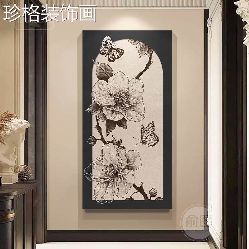 法古风入户玄关装中画式复古风走廊过饰20240311道挂画花鸟蝴蝶客