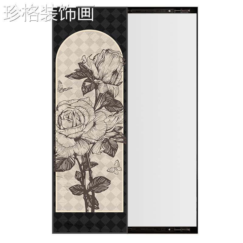 中古风暗藏式全镜翻开 装身饰画 画法古玄关可推拉隐藏式全身覆镜