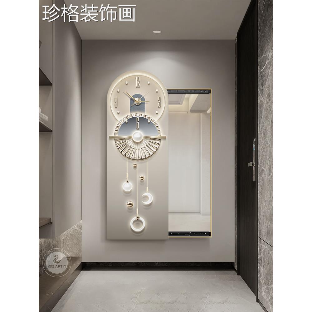 现代轻奢装饰玄关画抽几何暗象藏式推拉全身镜挂862画隐形穿衣镜图片