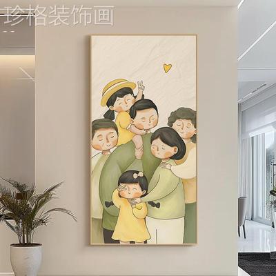 现代简约入户玄关装饰画温馨卡通人物走廊过道挂画入户正对墙壁画