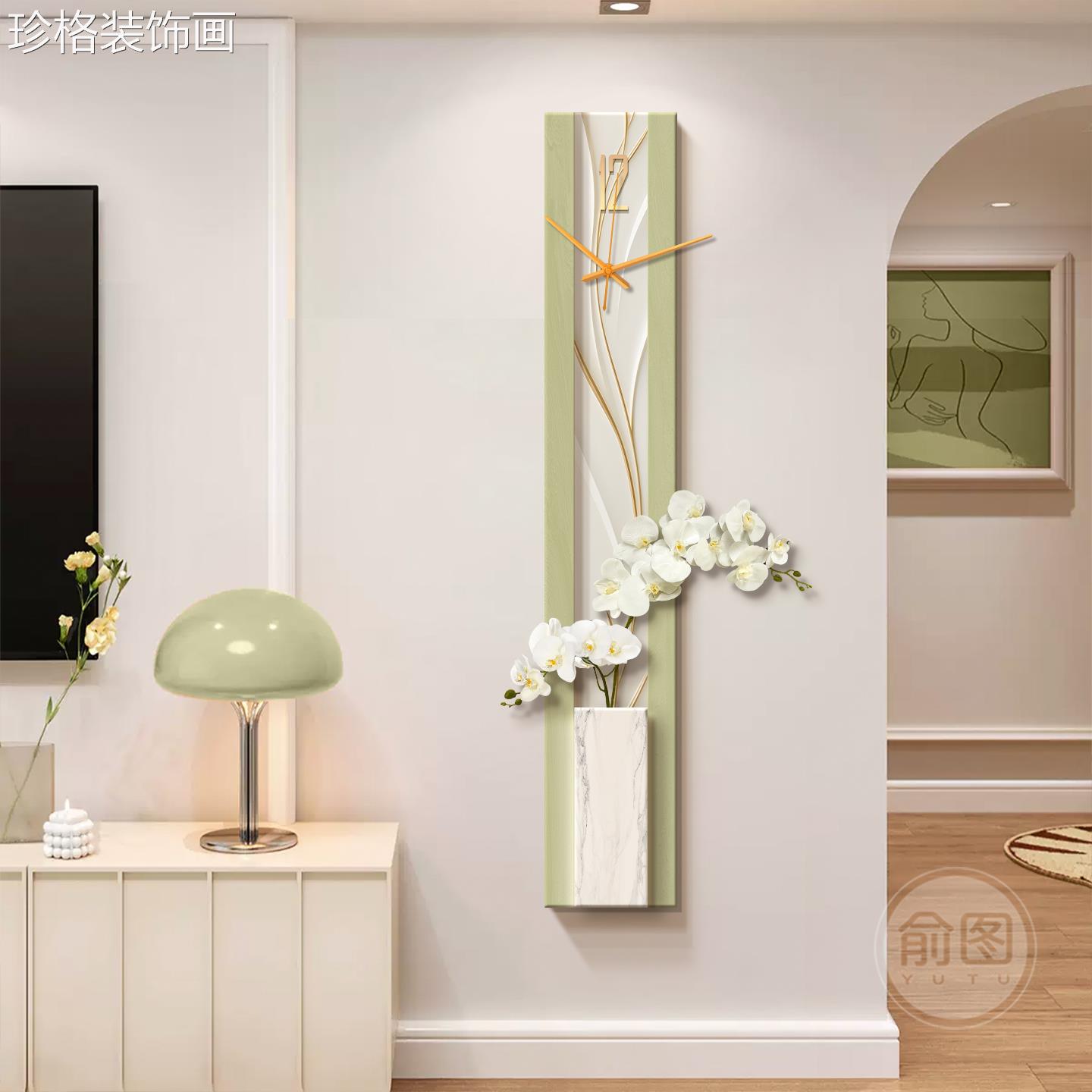 现代简客厅电视背景38墙装饰画奶约油风挂钟级感关柜创意高时玄钟