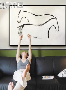 意式极抽 骏象马纯手绘简油画 画玄gw51509关侘寂风装饰画画客厅