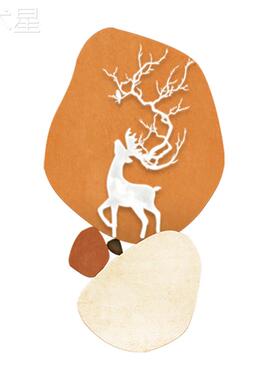 入户门正墙挂灯画现代奢轻客厅走廊过道壁画对鹿LPKS1-22画玄关装