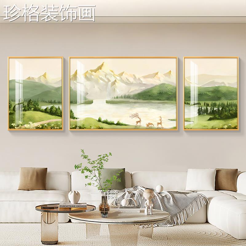 山聚宝01203客厅装饰画山水挂画现代简约景沙画发背墙壁金2024新图片