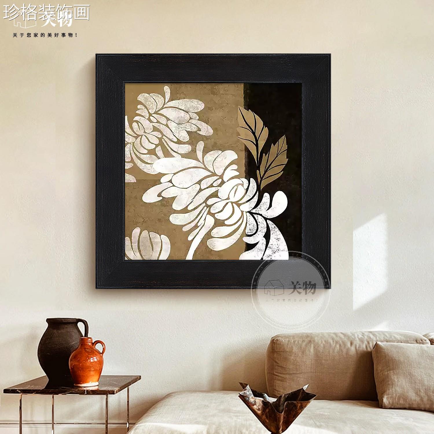 南洋中客古风玄绘关装饰gw242画背景墙抽象花卉手厅油画复古高级图片