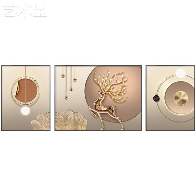 奢墙沙发景挂画新款福鹿现轻代客厅装饰画晶瓷镶背钻三LP-21127联