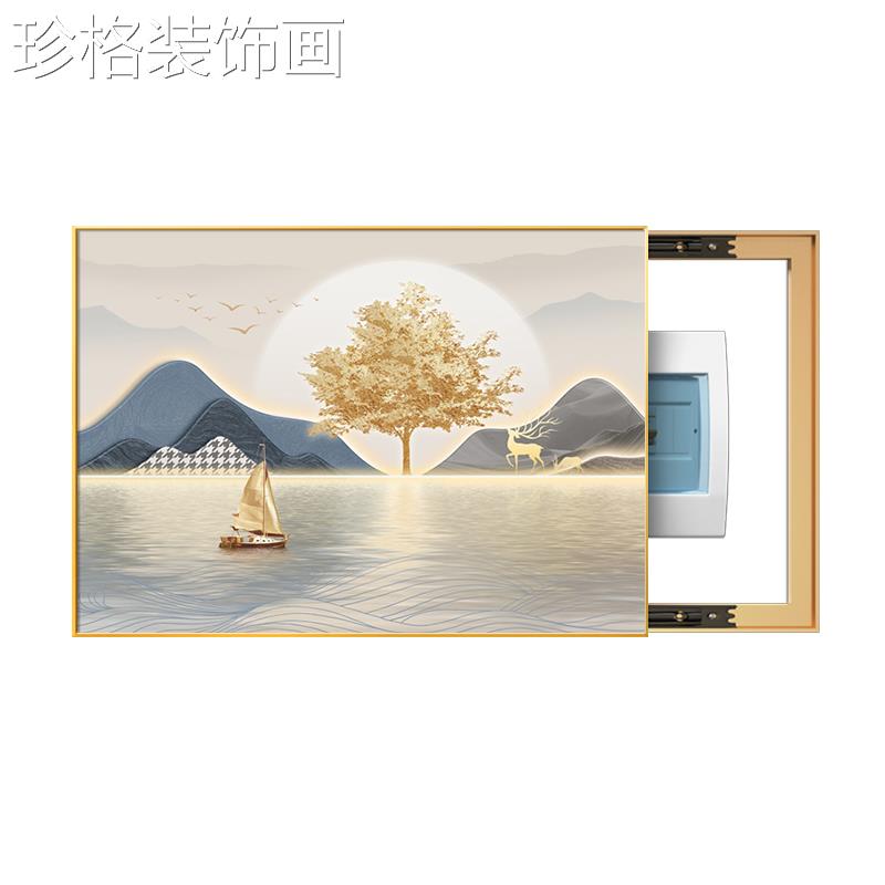 现代轻挡电表电箱LWXZ-007装饰画高档闸箱一帆风顺奢挂画麋鹿弱电图片
