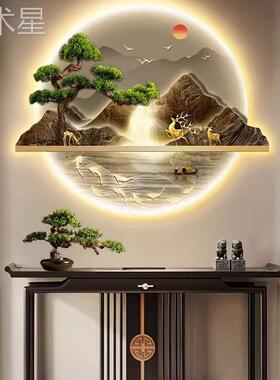 新中式玄关饰画入正对门画山水带灯走廊装过道挂户画迎客yw51676