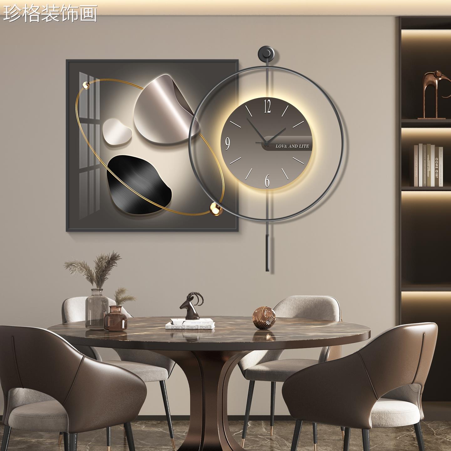 轻背奢酒杯餐厅装饰画高档厅景JK-3659-墙挂画创意挂钟时钟现简约