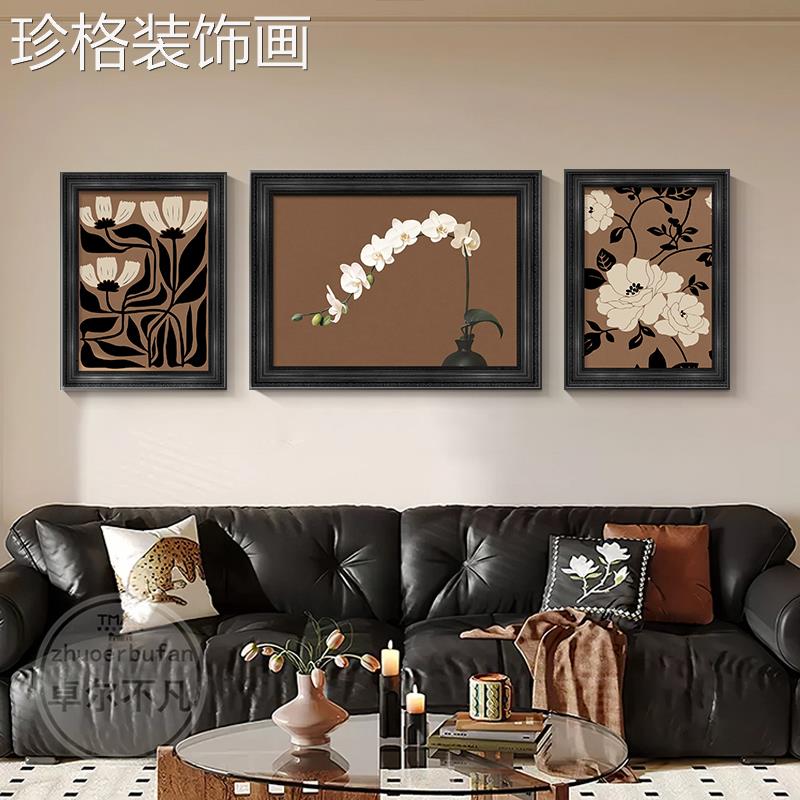 中古风景客厅装饰画法复古感式三联沙发背墙挂画高级1181-1蝴蝶兰