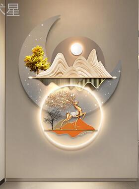 福鹿靠山玄关装饰画餐厅l画eKY-396d灯镶发光轻奢客厅走挂钻墙廊