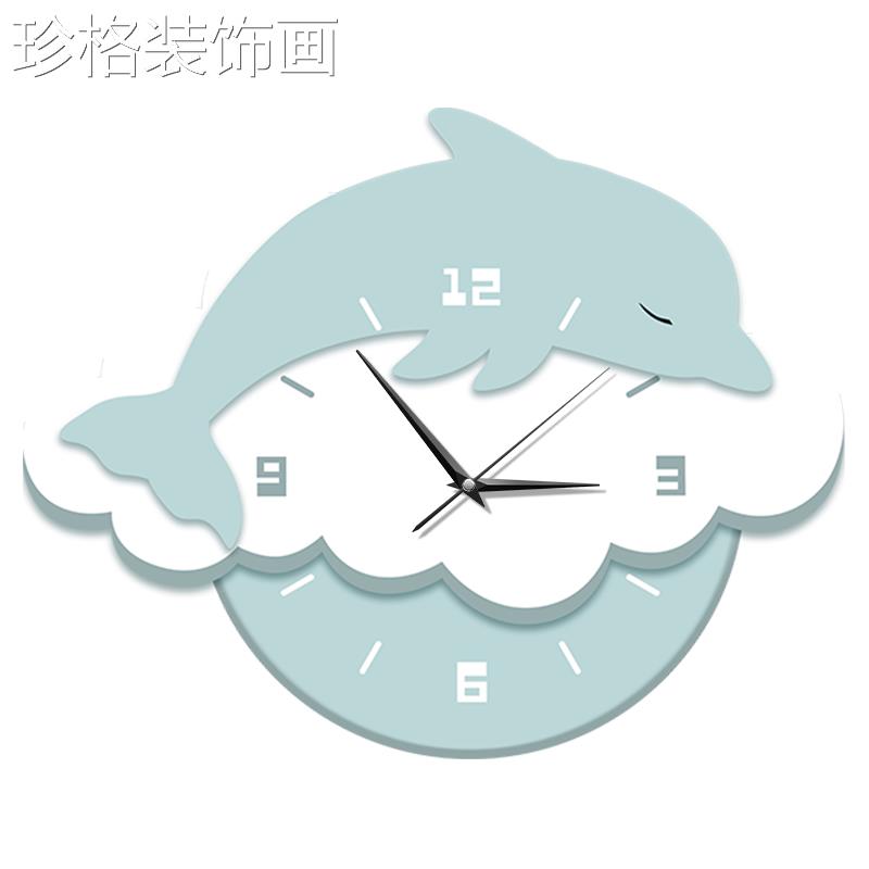 l北灯欧儿童房装饰画代FXJH-001温馨海豚ed挂画带钟表现简约卧室