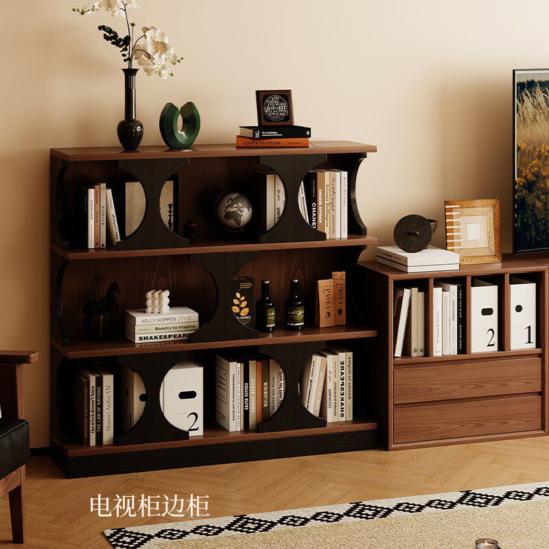 复古实木展示柜客厅矮书架半墙书柜玄关柜电视柜旁边装饰柜