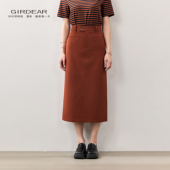 Girdear 哥弟通勤风设计感百搭气质中长款 高腰直筒半身裙1200369