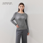 T恤女圆领慵懒气质弹力针织衫 Girdear 哥弟条纹长袖 上衣130171