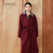 大衣1400640 哥弟高级感韩版 轻奢系带绵羊毛兔毛翻领双面呢长款