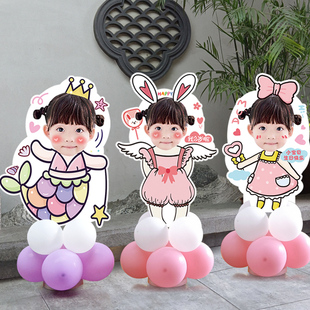 女宝周岁生日装 饰j场景布置百天满月百日宴立牌定制kt板头像迎宾