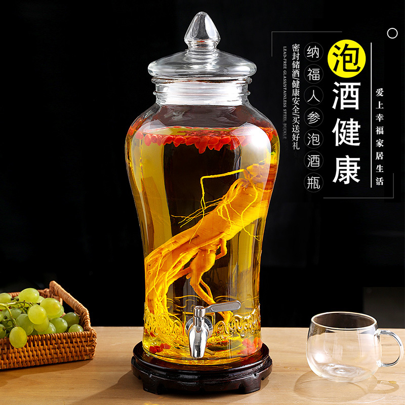 泡酒玻璃瓶密封罐透明家用带龙头10斤20L斤酿葡萄酒人参酒酵素酒