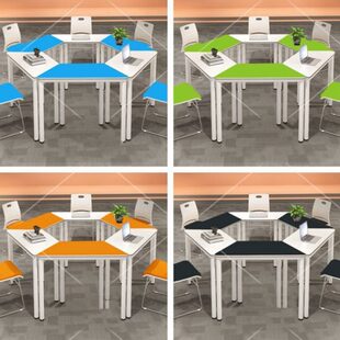 学校心理咨询移动边课桌培训桌椅六梯式板室辅导形学生幼儿园拼接