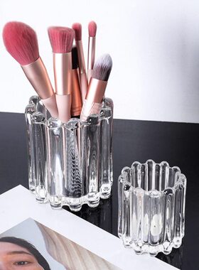 刷子轻奢化妆刷铁艺桌面摆件刷收纳筒北欧风玻璃玻璃筒美妆桶齿轮